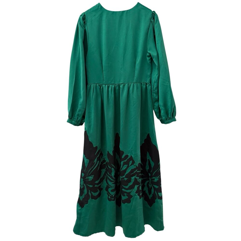 Anthropologie x Nikasha Embroidered Satin Maxi Dress Emerald Green Size Medium - Picture 6 of 12